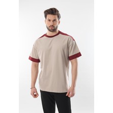 Bej Omzu Şerit Detaylı Erkek T-Shirt E7125