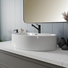 Livabo Rona 410 x 620 x 150 mm Tezgah Üstü Armatür Bantlı Akrilik Banyo Lavabosu