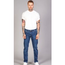 Erkek Mavi Klasik Kesim Pamuklu Esnek Jean Kot Denim Pantolon