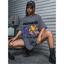 Woodroffe Kadın / Kız Füme Moments Baskılı Oversize T-Shirt