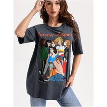 Woodroffe Womens Baskılı Kadın / Kız Oversize Füme Salas T-Shirt Boyfriend