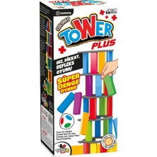 Renkli Tower Plus Jenga Büyük Boy Doğal Ahşap Denge  Kule Oyunu Tower