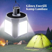 Tarez PT-2081 Solar Kamp Lambası, Katlanabilir USB Şarjlı Güneş Enerjili Kamp Lambası 60 Smd LED 1000 Lümen