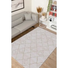 Akasya AK002 Krem Uzun Ömürlü Yumuşak Dokulu Salon Mutfak Koridor Oturma Odası Yolluk Halı