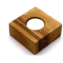 Ahşap Küp Mumluk -  Zeytin Ağacı