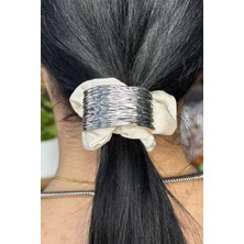 Caş Dekorasyon Krem ve Gümüş Renk Metal Detaylı Simit Toka