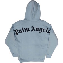 Palm Angels Erkek Açık Mavi Kapüşonlu Owersize Salaş Üç Iplik Sweat Shirt Esk-Plma