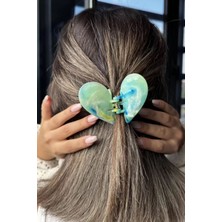 Caş Dekorasyon Yeşil Renk Kalp Detaylı Kemik Mandal Toka