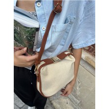 Hill Bag Gold Akseuar Detaylı Keten Kadın Kol Çanta