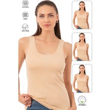 Özkan Underwear 0111 3'lü Paket Kadın Pamuklu Ribana Esnek Kalın Askılı Atlet