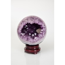 Safnaturel Ametist Doğal Taş Ahşap Standlı Küre