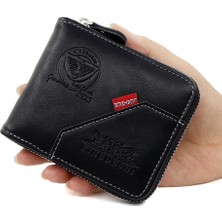 Runxi Life Hall Erkek Kısa Cüzdan Büyük Kapasiteli Zincir Menteşeli Para Cüzdanı Çoklu Kart Yuvası Cüzdanı (Yurt Dışından)