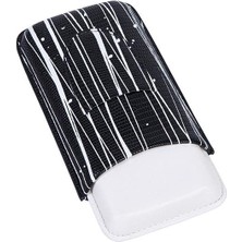 Premium Quality Siyah-Beyaz Çizgili Deri Puro Kılıfı