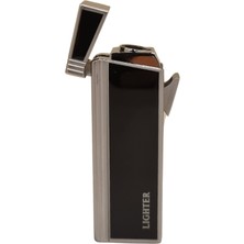 Premium Quality Gümüş - Siyah Tek Torch Pürmüz Metal Puro Çakmağı