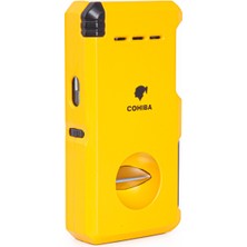 Cohiba Çift Torch Dahili Açıcı & V Kesici Sarı Metal Puro Çakmağı
