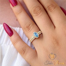 Akuamarin Taşlı Markiz Kadın Yüzük, Mekik Kadın Yüzüğü, Altın Kaplama