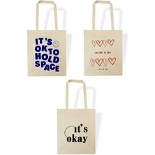 3 Adet Baskılı Tela Bez Çanta, Kışlık, Su Geçirmez