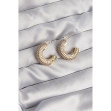 Sinerji Shop Pirinç Gold Renk Zirkon Taşlı Yarım Halka Küpe - TJ-BKP9113