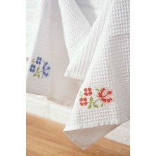 %100 Pamuk 40X60 cm Çiçek Kanaviçe Nakışlı Mutfak Havlusu Kurulama Bezi 8 Adet