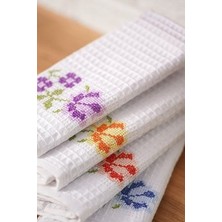 %100 Pamuk 40X60 cm Çiçek Kanaviçe Nakışlı Mutfak Havlusu Kurulama Bezi 8 Adet