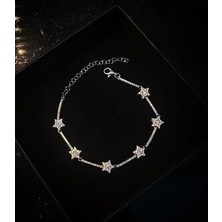 DMR Accessoire Gökyüzündeki Yıldız Çelik Bileklik Gümüş Renk Zirkon Taşlı Kadınlar İçin Şık Tasarım