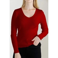 Kadın V Yaka Triko Kazak