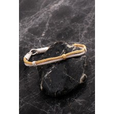 Sümer Telkari Kazaziye Işlemeli Altın Kaplama Iki Sıra Elişi Gümüş Bileklik 4759