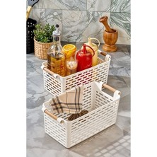 Belirtilmemiş 2'li Set Çok Amaçlı Şık Organizer Plastik Sepet, Buzdolabı ve Banyo Organizer, 27X15X12CM, Beyaz