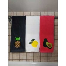 Limon, Avokado, Ananas Nakış Işlemeli 3lü Mutfak Havlu Seti