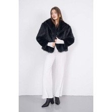 Zaya Collection Premium Suni Lolita Kürk Mont Kadın Siyah Şal Yaka Günlük Model Orta Kalınlık