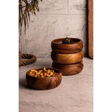 Bowly - 4'lü Yuvarlak Akasya Çerezlik Kase Sunumluk