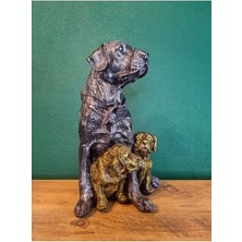 Polyester Anne Köpek ve Yavruları Dekoratif Biblo