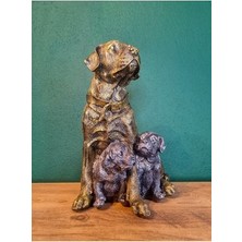 Polyester Anne Köpek ve Yavruları Dekoratif Biblo
