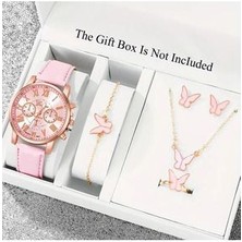Kadın Kol Saat Seti Kelebek Detaylı Yüzük Küpe Bileklik Kolye Saat