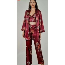 Üçlü Saten Gecelik Pijama Takımı