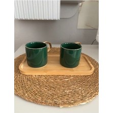 Yeşil Porselen Gold Kulplu Mug Kahve Çay Bardağı Renkleri 200ML