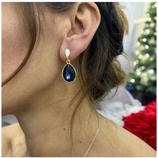 Store Lacivert Kristal Taşlı Şık Sallantılı Küpe