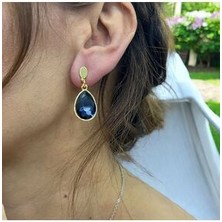 Store Lacivert Kristal Taşlı Şık Sallantılı Küpe