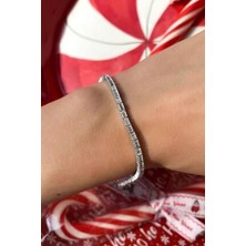 Spossy Silver Jewelry 3mm  A+ Kalite  Baget Taşlı Su Yolu Bileklik