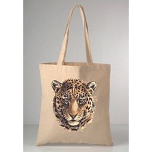 Leopar-1 Desenli Baskılı Ham Bez 35X40 Ekru Omuz Çantası