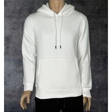 Unisex Oversize Rahat Kesim Beyaz Kapüşonlu Sweatshirt