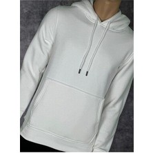 Unisex Oversize Rahat Kesim Beyaz Kapüşonlu Sweatshirt