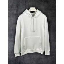 Unisex Oversize Rahat Kesim Beyaz Kapüşonlu Sweatshirt