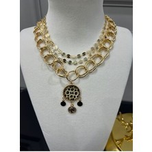 Store Üçlü Set Tasarım Şık Leopar Taşlı Kombin Kolye