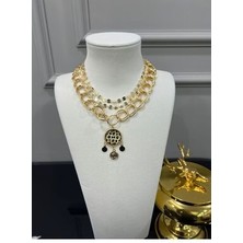 Store Üçlü Set Tasarım Şık Leopar Taşlı Kombin Kolye