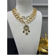 Store Üçlü Set Tasarım Şık Leopar Taşlı Kombin Kolye