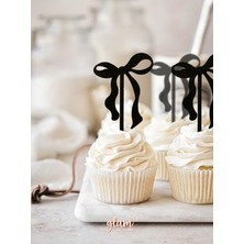 Glam Dekorasyon Siyah Kurdele 6'lı Pinterest Tarzı Yeniden Kullanılabilir Cupcake Kek ve Tatlı Süsleri Pasta Kürdanı