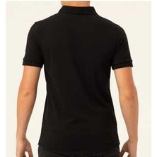 Polo Yaka Düz Siyah Saf Pamuk T-Shirt