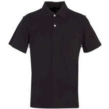 Polo Yaka Düz Siyah Saf Pamuk T-Shirt