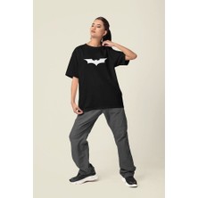 Sevbano Batman Logo Baskılı Unisex Tişört, Oversize Batman Tişört